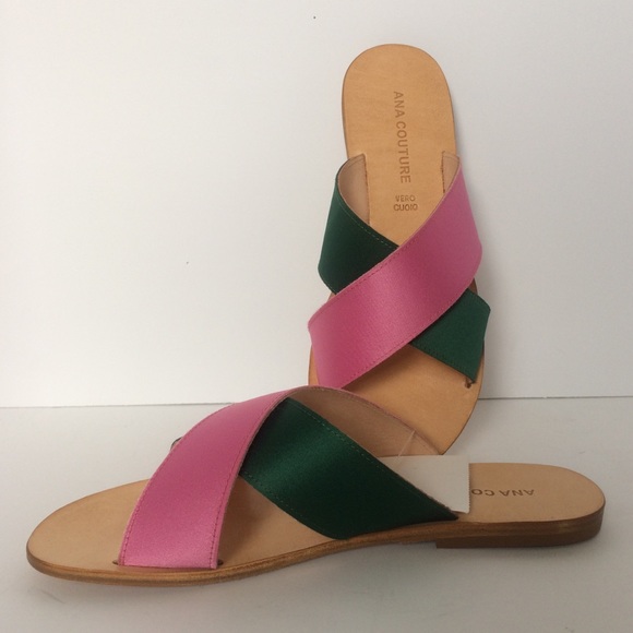 ANA COUTURE Pink&Green Flat Sandals - Picture 3 of 7